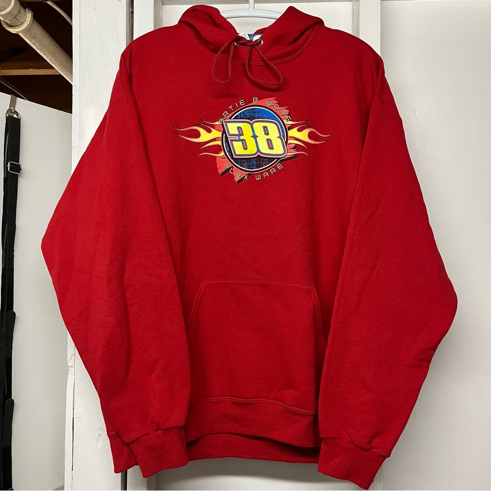 #38 Men’s Red Racing Hoodie Pullover Sweatshirt Size XL